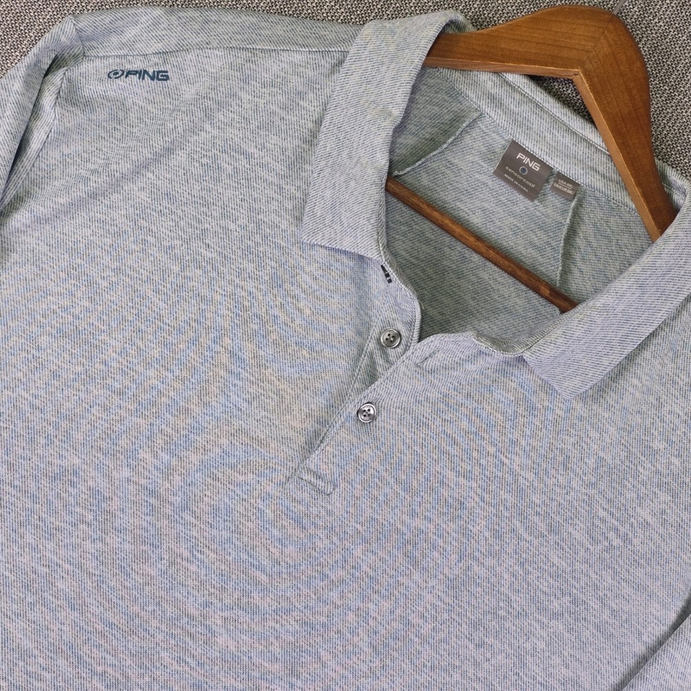 PING Angus Long Sleeve Golf Polo Shirt Mens XXL Blue SensorCool Athletic Stretch